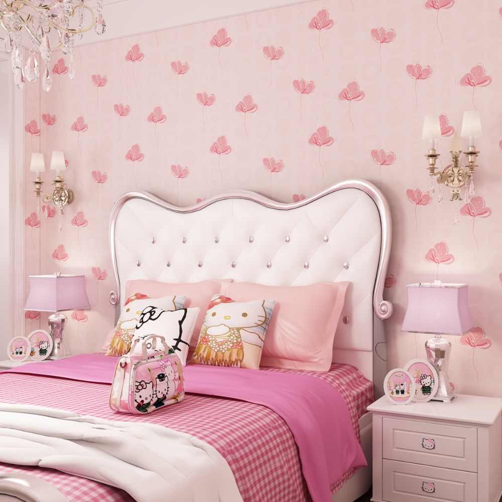 giấy dán tường màu hồng cho bé gái
